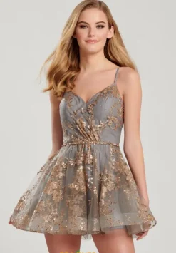 Sweet Sixteen|Bat Mitzvah^Colette A Line Beaded Dress CL22001S Gold/Pewter