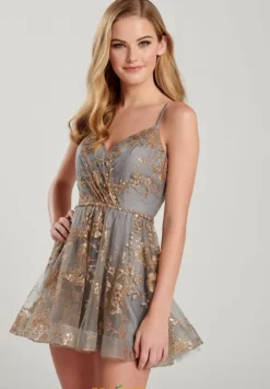 Sweet Sixteen|Bat Mitzvah^Colette A Line Beaded Dress CL22001S Gold/Pewter