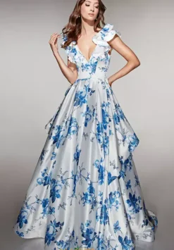 Long Dresses|Plus Sized Dresses^Alyce Paris 62001 Blue-White