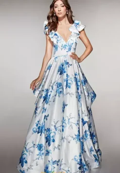 Long Dresses|Plus Sized Dresses^Alyce Paris 62001 Blue-White
