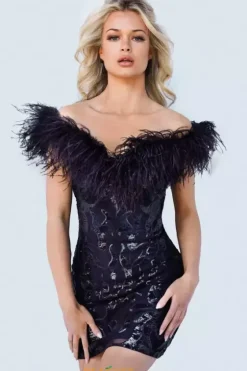 Short Homecoming Dresses|Pageant^Jovani Applique Fitted Dress 22347 Black