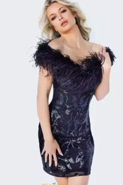 Short Homecoming Dresses|Pageant^Jovani Applique Fitted Dress 22347 Black
