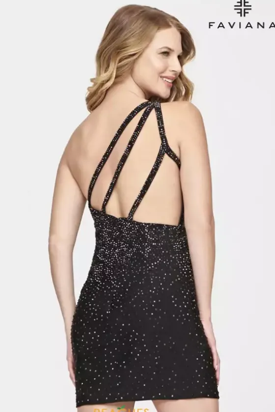 Short Dresses|Short Homecoming Dresses^Faviana Charmeuse Fitted Short Dress S10700 Black