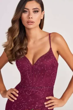 Fitted|Long Dresses^Colette CL2037 Burgundy