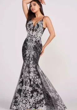 Fitted|Long Dresses^Ellie Wilde EW34132 Black/White