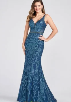 Fitted|Long Dresses^Ellie Wilde EW122071 Teal