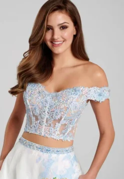 Bat Mitzvah|Long Dresses^Ellie Wilde EW120065 Light Blue/Multi