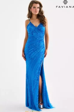 Fitted|Long Dresses^Faviana 11462 Electric Blue