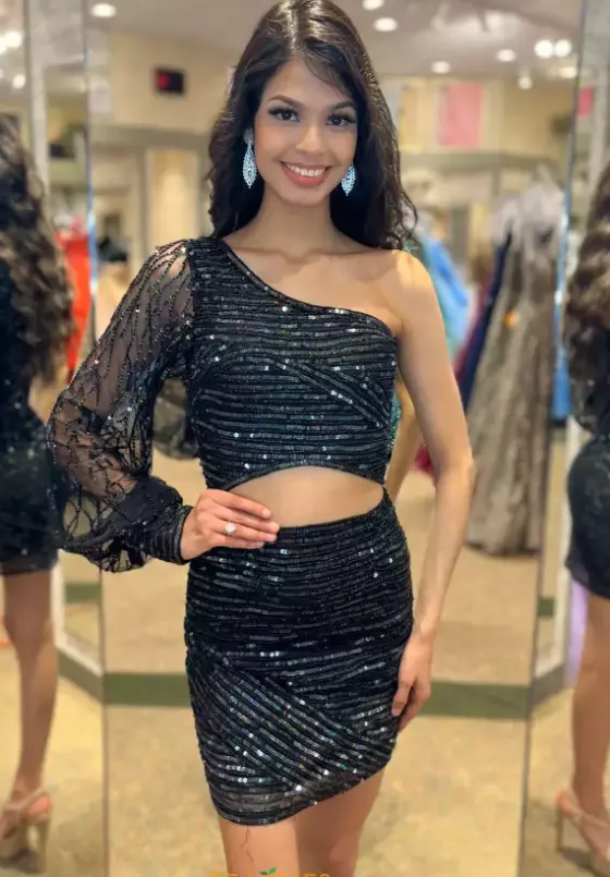 Long Sleeve Hc Dresses|Short Dresses^Jasz Couture Fitted Beaded Short Dress 1191 Black