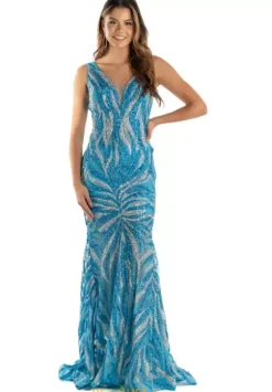 Fitted|Long Dresses^Jovani Fitted Sequins Long Dress 06153 Light Blue/Silver