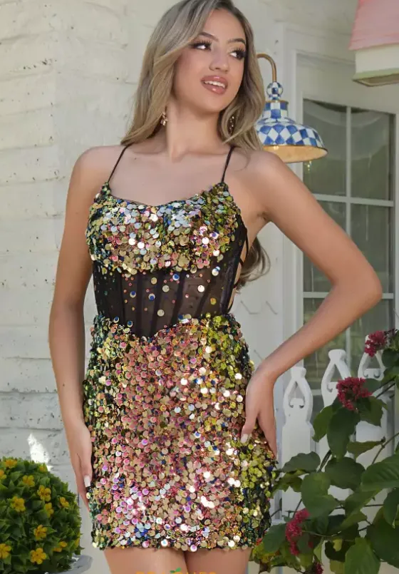 8Th Grade Dance|Short Homecoming Dresses^Jasz Couture Fitted Sequins Short Dress 1723 Black/Multi