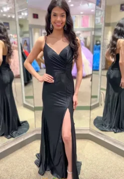 Fitted|Long Dresses^Blush Fitted Stretch Satin Dress 20534 Black