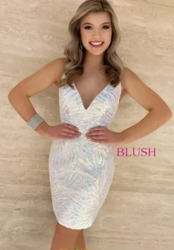 Short Dresses|Short Homecoming Dresses^Blush Halter V Neckline Short Dress 20401 White/AB
