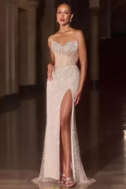 Fitted|Long Dresses^Ladivine by Cinderella La Divine by Cinderella CD404 Champagne