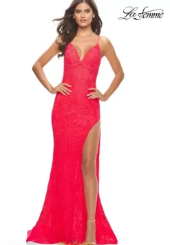 Fitted|Long Dresses^La Femme 31404 Hot Coral
