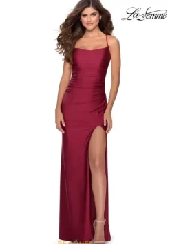 Fitted|Long Dresses^La Femme 28296 Burgundy