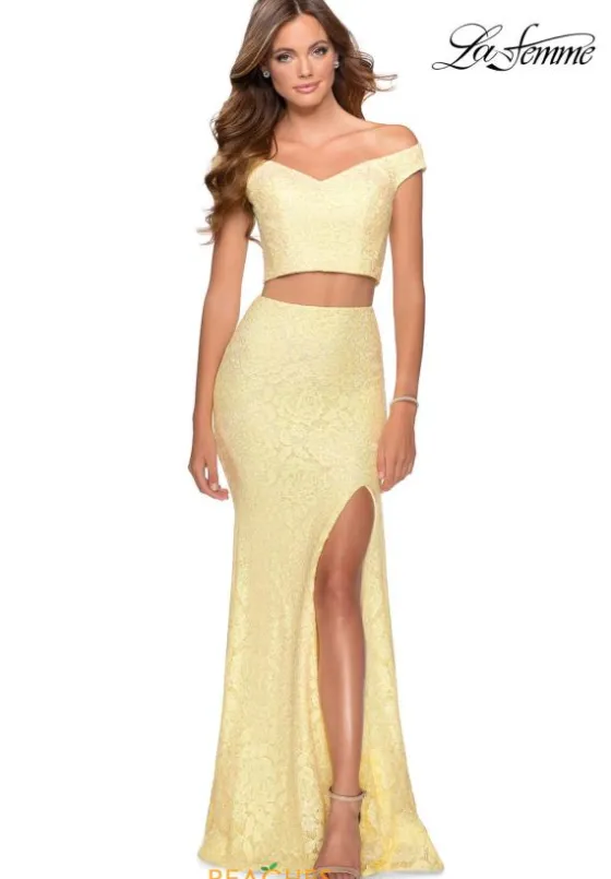 Fitted|Long Dresses^La Femme 28565 Pale Yellow