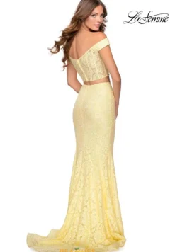 Fitted|Long Dresses^La Femme 28565 Pale Yellow