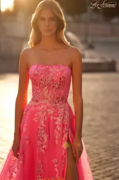 Long Dresses|Plus Sized Dresses^La Femme 32137 Neon Pink