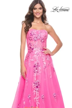 Long Dresses|Plus Sized Dresses^La Femme 32137 Neon Pink