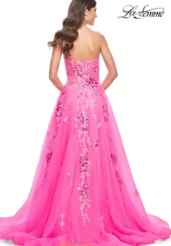 Long Dresses|Plus Sized Dresses^La Femme 32137 Neon Pink