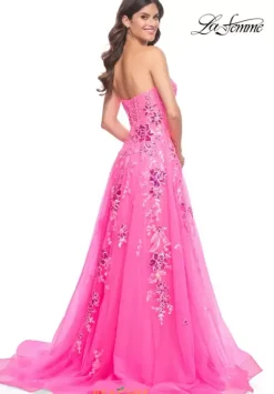 Long Dresses|Plus Sized Dresses^La Femme 32137 Neon Pink