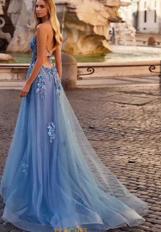 Long Dresses|Sweet Sixteen^La Femme 32057 Slate Blue