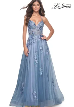 Long Dresses|Sweet Sixteen^La Femme 32057 Slate Blue