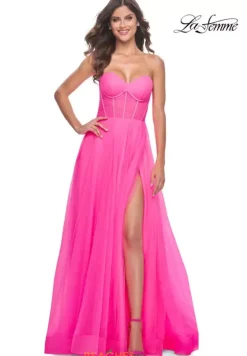 Long Dresses|Plus Sized Dresses^La Femme 32341 Neon Pink