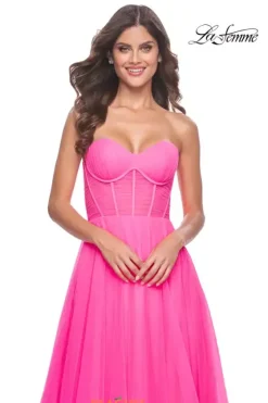 Long Dresses|Plus Sized Dresses^La Femme 32341 Neon Pink