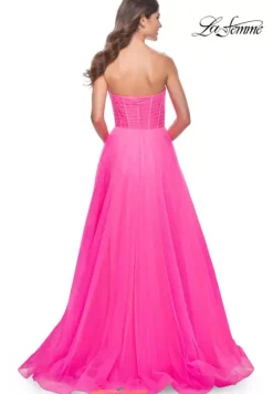 Long Dresses|Plus Sized Dresses^La Femme 32341 Neon Pink