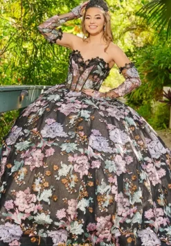 Quince Dresses With Sleeves|Plus Sized Quince Dresses^LizLuo Quinceanera 26092M Black Multi