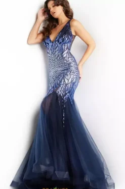 Long Dresses|Plus Sized Dresses^Jovani Long Mermaid Sequins Dress 38373 Navy/Peri