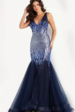 Long Dresses|Plus Sized Dresses^Jovani Long Mermaid Sequins Dress 38373 Navy/Peri