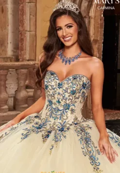 Quince Dresses With Sleeves|Plus Sized Quince Dresses^Mary's Mary's MQ1087 Champagne/Royal