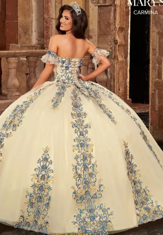 Quince Dresses With Sleeves|Plus Sized Quince Dresses^Mary's Mary's MQ1087 Champagne/Royal
