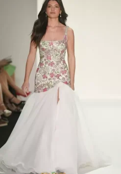 Pageant^Sherri Hill Mermaid Floral Print Dress 67175 Ivory/Pink/Ab/Peridot