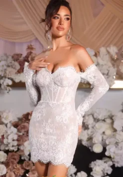 Long Sleeve Hc Dresses|Short Homecoming Dresses^Portia and Scarlett PS25570 Ivory/Nude