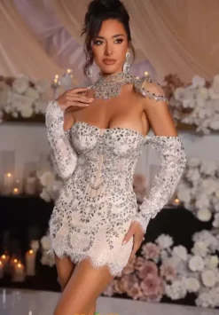 Long Sleeve Hc Dresses|Short Homecoming Dresses^Portia and Scarlett PS25575 White