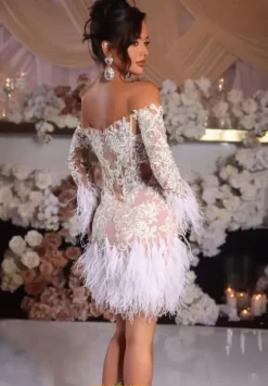 Long Sleeve Hc Dresses|Short Homecoming Dresses^Portia and Scarlett PS25563 Ivory/Nude