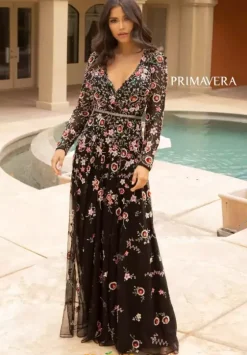 Long Sleeve Prom Dresses|Dresses With Sleeves^Primavera 12006 Black Multi