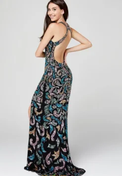 Fitted|Long Dresses^Primavera 3452 Black Multi