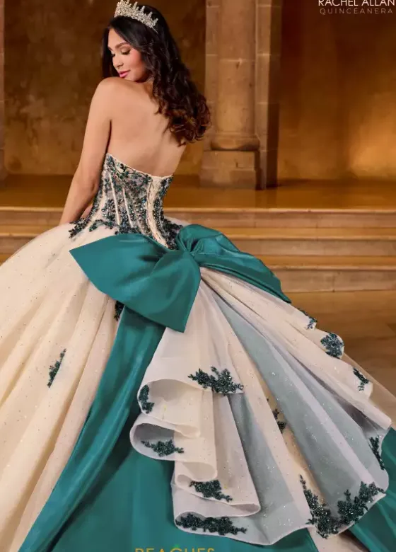 Plus Sized Quince Dresses|Sweet Sixteen^Rachel Allan Quince RQ1152 Champagne Peacock