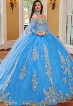 Sweet Sixteen|Quince Dresses With Sleeves^Rachel Allan Quince RQ2167 Azure/Gold