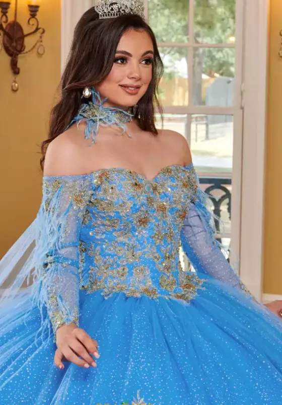 Sweet Sixteen|Quince Dresses With Sleeves^Rachel Allan Quince RQ2167 Azure/Gold
