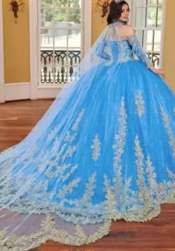 Sweet Sixteen|Quince Dresses With Sleeves^Rachel Allan Quince RQ2167 Azure/Gold