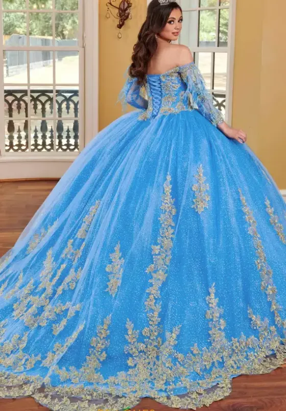 Sweet Sixteen|Quince Dresses With Sleeves^Rachel Allan Quince RQ2167 Azure/Gold