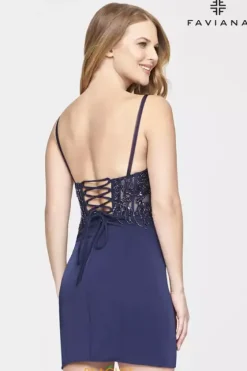 Short Homecoming Dresses|Short Dresses^Faviana Scoop Neckline Fitted Dress S10704 Navy