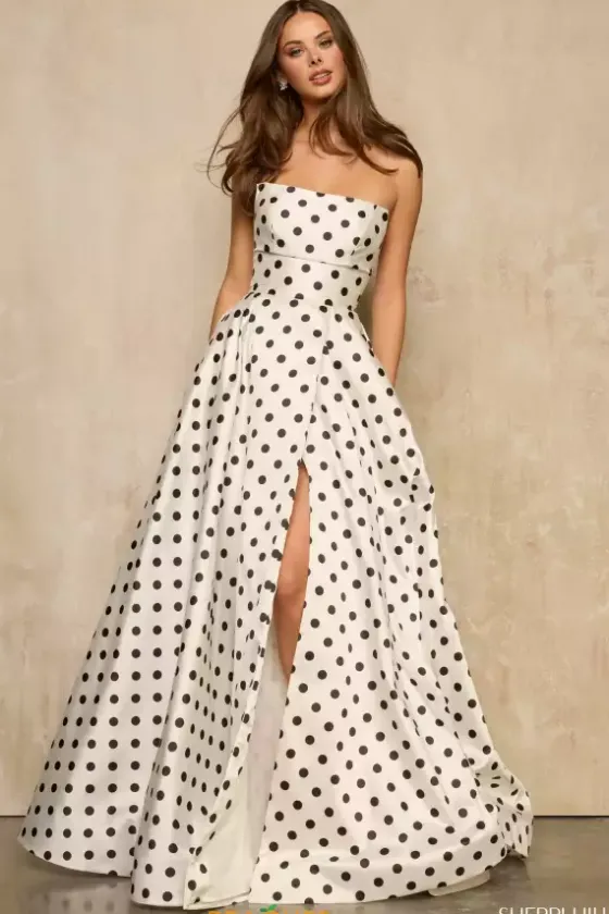 A Line|Plus Size^Sherri Hill 57871 Ivory/Black Print