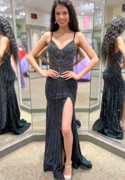 Long Homecoming Dresses|Fitted^Sherri Hill 55604 Black